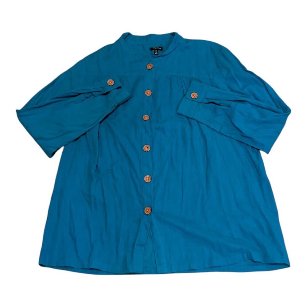 J Peterman Co Womens Shirt XL Blue Cotton Casual Long Sleeve Classic Vintage Lux